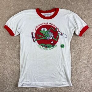 Vintage 1989 Stedman Fleet Foot Fun Run Frog Ringer T-Shirt Small White Red USA